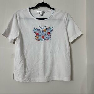 Blast Shirt Women Vintage Small Petite White Embroidered Butterfly Top